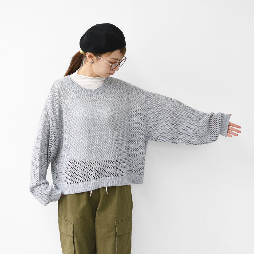 mizuiro ind [ミズイロ インド] mesh crew neck P/O [3-220093] メッシュクルーネックプルオーバー・メッシュニット・鍵編みニット・クルーネック・LADY'S [2025AW]