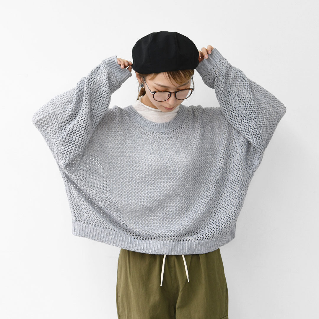mizuiro ind [ミズイロ インド] mesh crew neck P/O [3-220093] メッシュクルーネックプルオーバー・メッシュニット・鍵編みニット・クルーネック・LADY'S [2025AW]