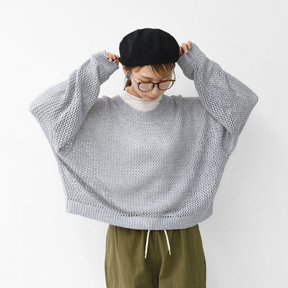 mizuiro ind [ミズイロ インド] mesh crew neck P/O [3-220093] メッシュクルーネックプルオーバー・メッシュニット・鍵編みニット・クルーネック・LADY'S [2025AW]