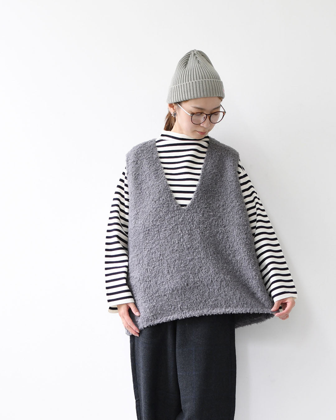 mizuiro ind [ミズイロ インド] hairly V neck vest [3-220095] へアリーVネックベスト・ベスト・Vネックベスト・ニットベスト・LADY'S [2025AW]