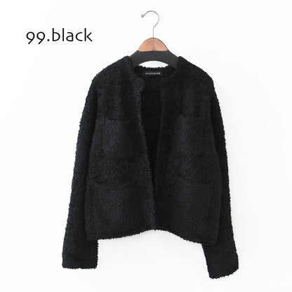 mizuiro ind [ミズイロ インド] hairly crew neck C/D with pockets [3-220100] ポケット付きヘアリークルーネックカーディガン・カーディガン・ニットカーディガン・クルーネック・ポケット付き・LADY'S [2025AW]