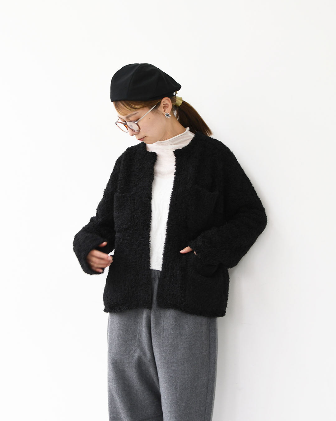 mizuiro ind [ミズイロ インド] hairly crew neck C/D with pockets [3-220100] ポケット付きヘアリークルーネックカーディガン・カーディガン・ニットカーディガン・クルーネック・ポケット付き・LADY'S [2025AW]
