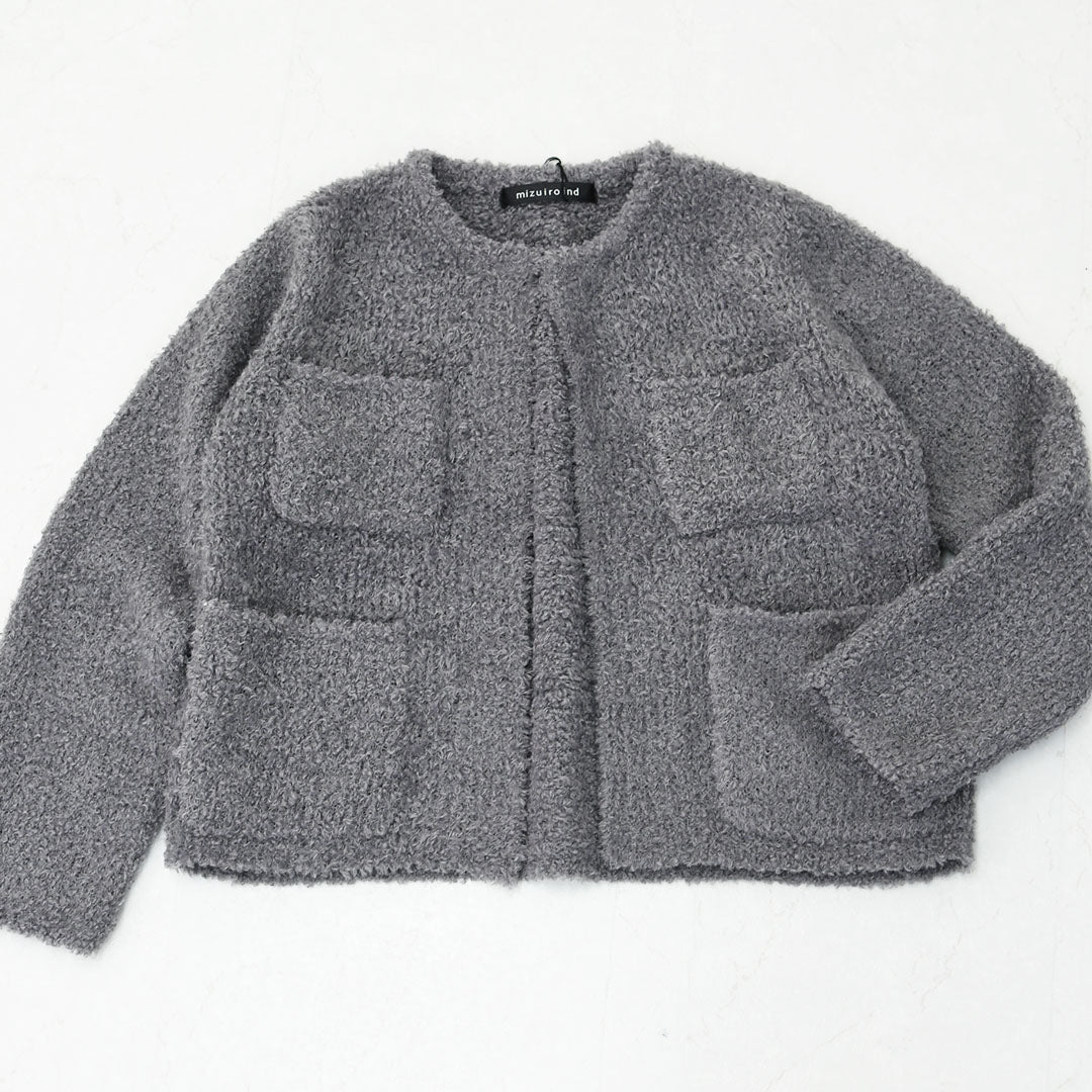 mizuiro ind [ミズイロ インド] hairly crew neck C/D with pockets [3-220100] ポケット付きヘアリークルーネックカーディガン・カーディガン・ニットカーディガン・クルーネック・ポケット付き・LADY'S [2025AW]