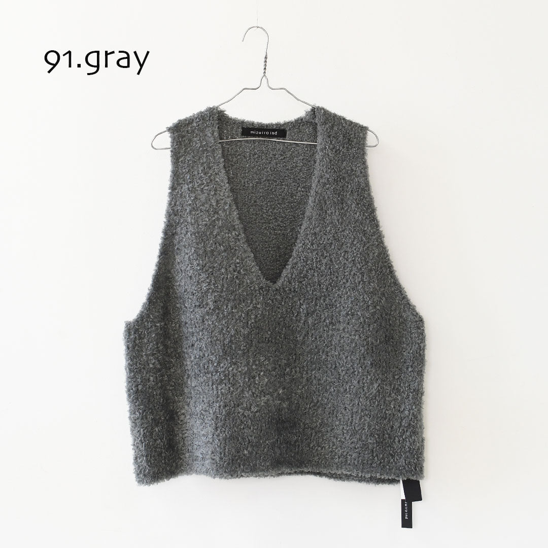 mizuiro ind [ミズイロ インド] hairy yarn V neck P/O [3-220159] ヘアリー ヤーン ブイネック プルオーバー・ベスト・ワイドシルエット・LADY'S [2026AW]