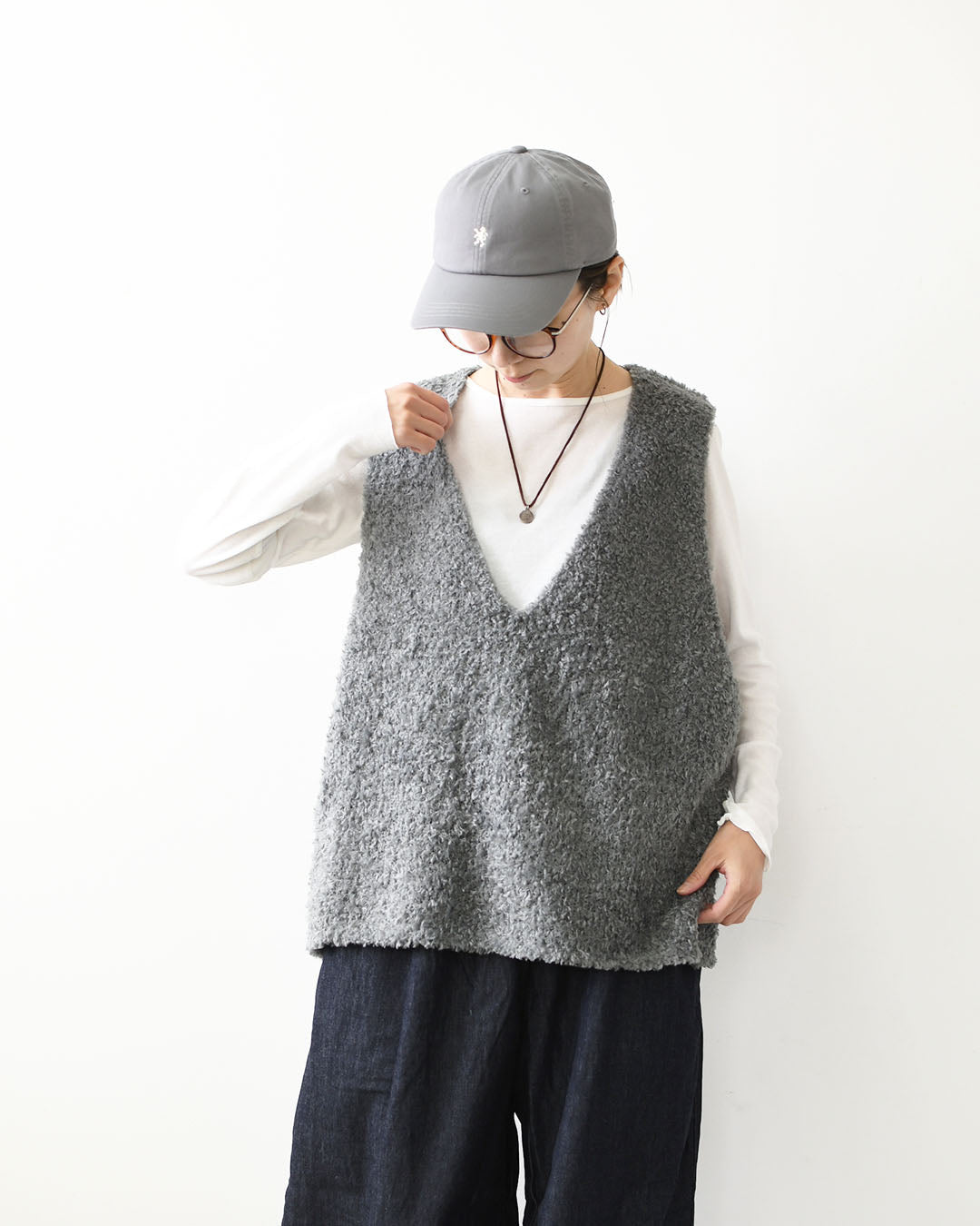 mizuiro ind [ミズイロ インド] hairy yarn V neck P/O [3-220159] ヘアリー ヤーン ブイネック プルオーバー・ベスト・ワイドシルエット・LADY'S [2026AW]