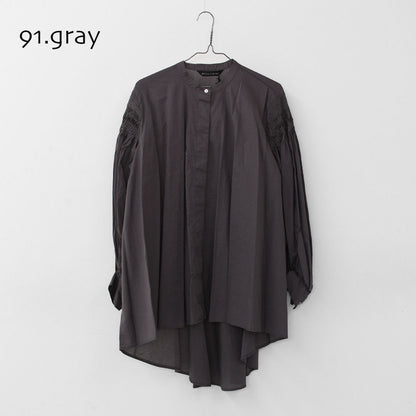 mizuiro ind [ミズイロ インド] pin tucked puff slv shirt [3-230083] ピンタックパフスリーブシャツ・コットンシャツ・スタンドカラー・パフスリーブ袖・長袖・LADY'S [2025AW]