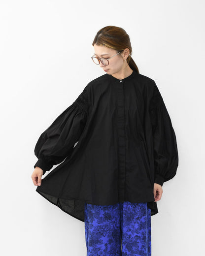 mizuiro ind [ミズイロ インド] pin tucked puff slv shirt [3-230083] ピンタックパフスリーブシャツ・コットンシャツ・スタンドカラー・パフスリーブ袖・長袖・LADY'S [2025AW]