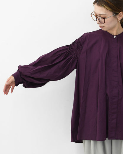 mizuiro ind [ミズイロ インド] pin tucked puff slv shirt [3-230083] ピンタックパフスリーブシャツ・コットンシャツ・スタンドカラー・パフスリーブ袖・長袖・LADY'S [2025AW]