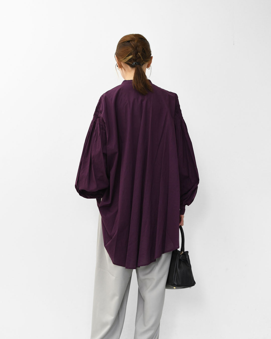 mizuiro ind [ミズイロ インド] pin tucked puff slv shirt [3-230083] ピンタックパフスリーブシャツ・コットンシャツ・スタンドカラー・パフスリーブ袖・長袖・LADY'S [2025AW]