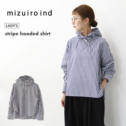 mizuiro ind [ミズイロ インド] stripe hooded shirt [3-230100] ストライプフーデッドシャツ [2025AW]