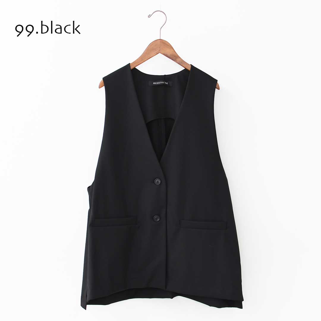 mizuiro ind [ミズイロ インド] deep V neck wide vest [3-230108] ディープVネックワイドベスト・ベスト・Vネックベスト・ワイドシルエット・ゆったりシルエット・LADY'S [2025AW]