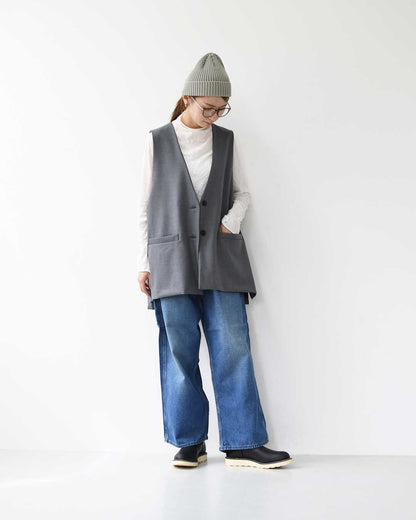 mizuiro ind [ミズイロ インド] deep V neck wide vest [3-230108] ディープVネックワイドベスト・ベスト・Vネックベスト・ワイドシルエット・ゆったりシルエット・LADY'S [2025AW]