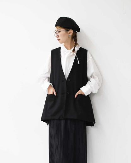 mizuiro ind [ミズイロ インド] deep V neck wide vest [3-230108] ディープVネックワイドベスト・ベスト・Vネックベスト・ワイドシルエット・ゆったりシルエット・LADY'S [2025AW]