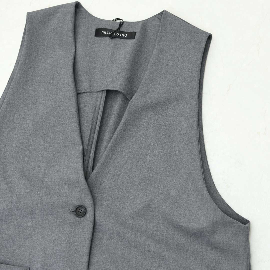 mizuiro ind [ミズイロ インド] deep V neck wide vest [3-230108] ディープVネックワイドベスト・ベスト・Vネックベスト・ワイドシルエット・ゆったりシルエット・LADY'S [2025AW]
