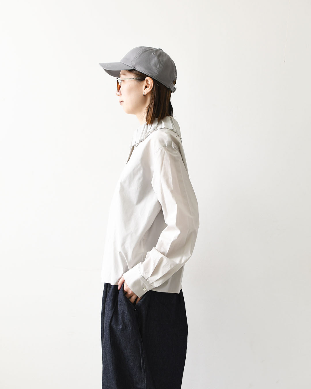 mizuiro ind [ミズイロ インド] pleats collar shirt [3-230124] プリーツ カラー シャツ・プリーツ襟・無地・シンプル・キレイめ・LADY'S [2026AW]