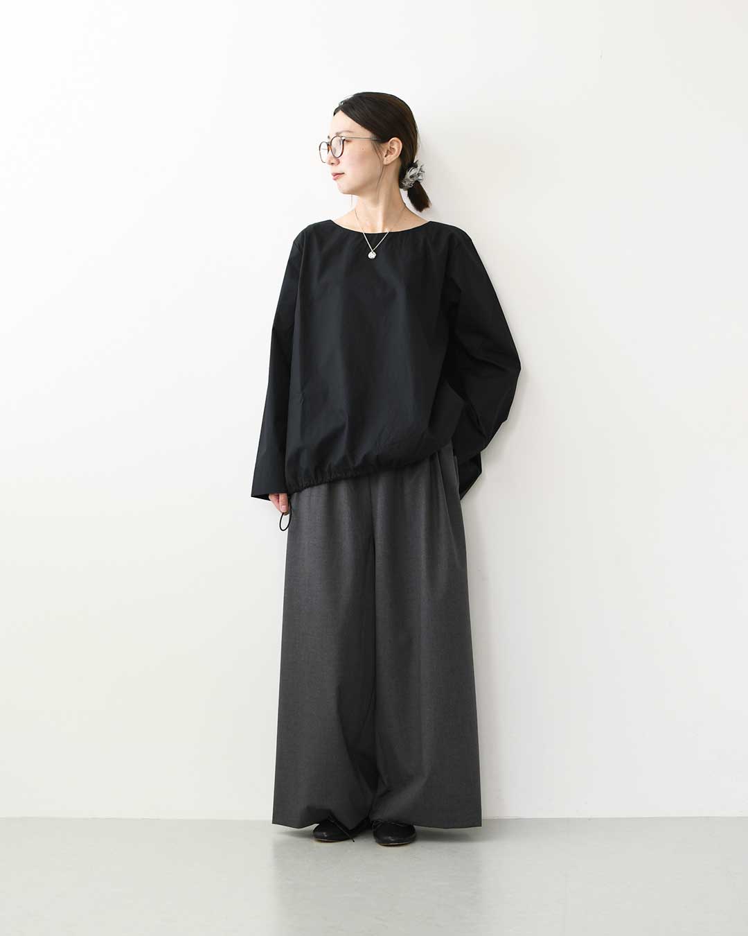 mizuiro ind [ミズイロ インド] drawstrings crew neck P/O [3-230127] ドローストリングス クルーネック プルオーバー・クルーネック・ワイドシルエット・ゆったりシルエット・LADY'S [2026AW]