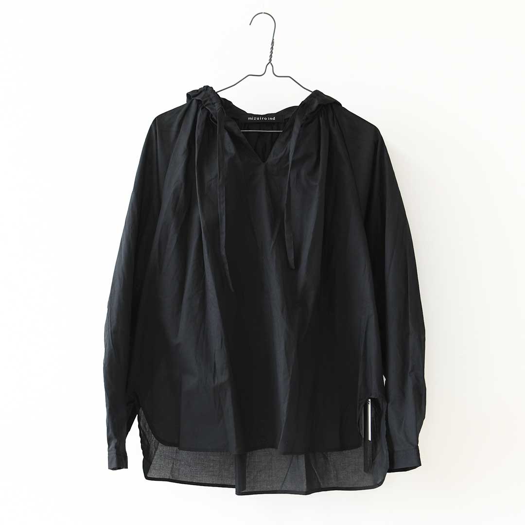 mizuiro ind [ミズイロ インド] hooded gather neck shirt [3-230133] フーデッド ギャザーネック シャツ ・フードシャツ・ワイドシルエット・ゆったりシルエット・LADY'S [2026AW]