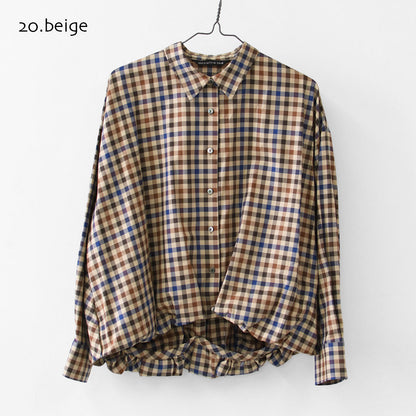 mizuiro ind [ミズイロ インド] check long slv ballon shirt [3-230124] チェックロングスリーブバルーンシャツ・レギュラーカラー・チェック・シンプル・カジュアル・LADY'S [2026AW]