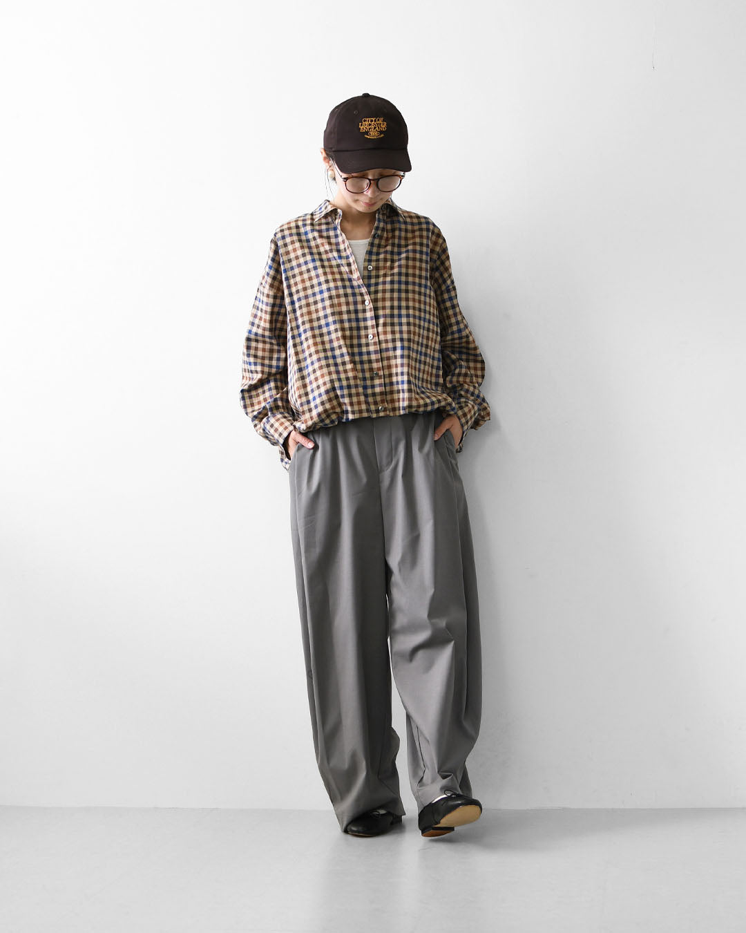 mizuiro ind [ミズイロ インド] check long slv ballon shirt [3-230124] チェックロングスリーブバルーンシャツ・レギュラーカラー・チェック・シンプル・カジュアル・LADY'S [2026AW]