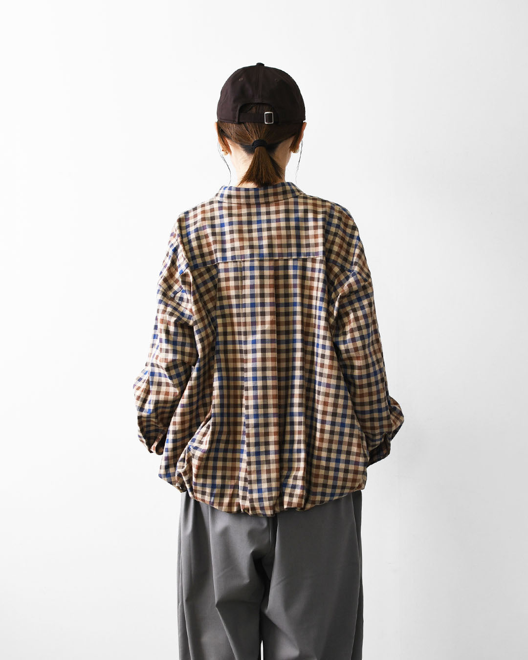 mizuiro ind [ミズイロ インド] check long slv ballon shirt [3-230124] チェックロングスリーブバルーンシャツ・レギュラーカラー・チェック・シンプル・カジュアル・LADY'S [2026AW]