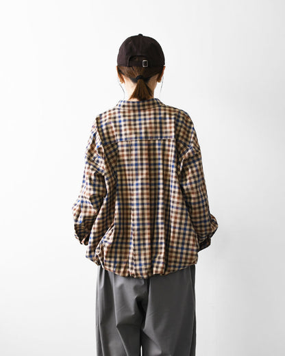 mizuiro ind [ミズイロ インド] check long slv ballon shirt [3-230124] チェックロングスリーブバルーンシャツ・レギュラーカラー・チェック・シンプル・カジュアル・LADY'S [2026AW]