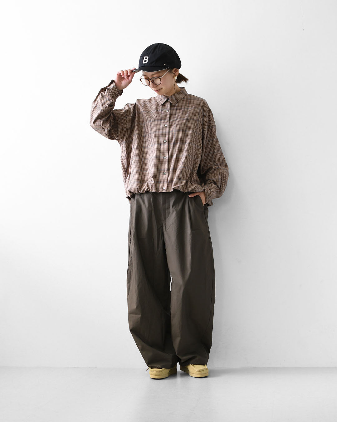mizuiro ind [ミズイロ インド] check long slv ballon shirt [3-230124] チェックロングスリーブバルーンシャツ・レギュラーカラー・チェック・シンプル・カジュアル・LADY'S [2026AW]