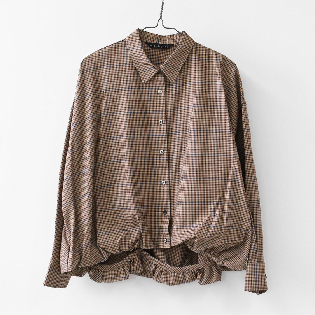 mizuiro ind [ミズイロ インド] check long slv ballon shirt [3-230124] チェックロングスリーブバルーンシャツ・レギュラーカラー・チェック・シンプル・カジュアル・LADY'S [2026AW]