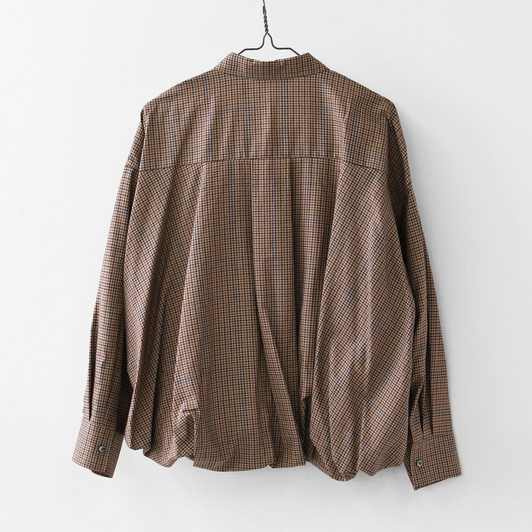 mizuiro ind [ミズイロ インド] check long slv ballon shirt [3-230124] チェックロングスリーブバルーンシャツ・レギュラーカラー・チェック・シンプル・カジュアル・LADY'S [2026AW]