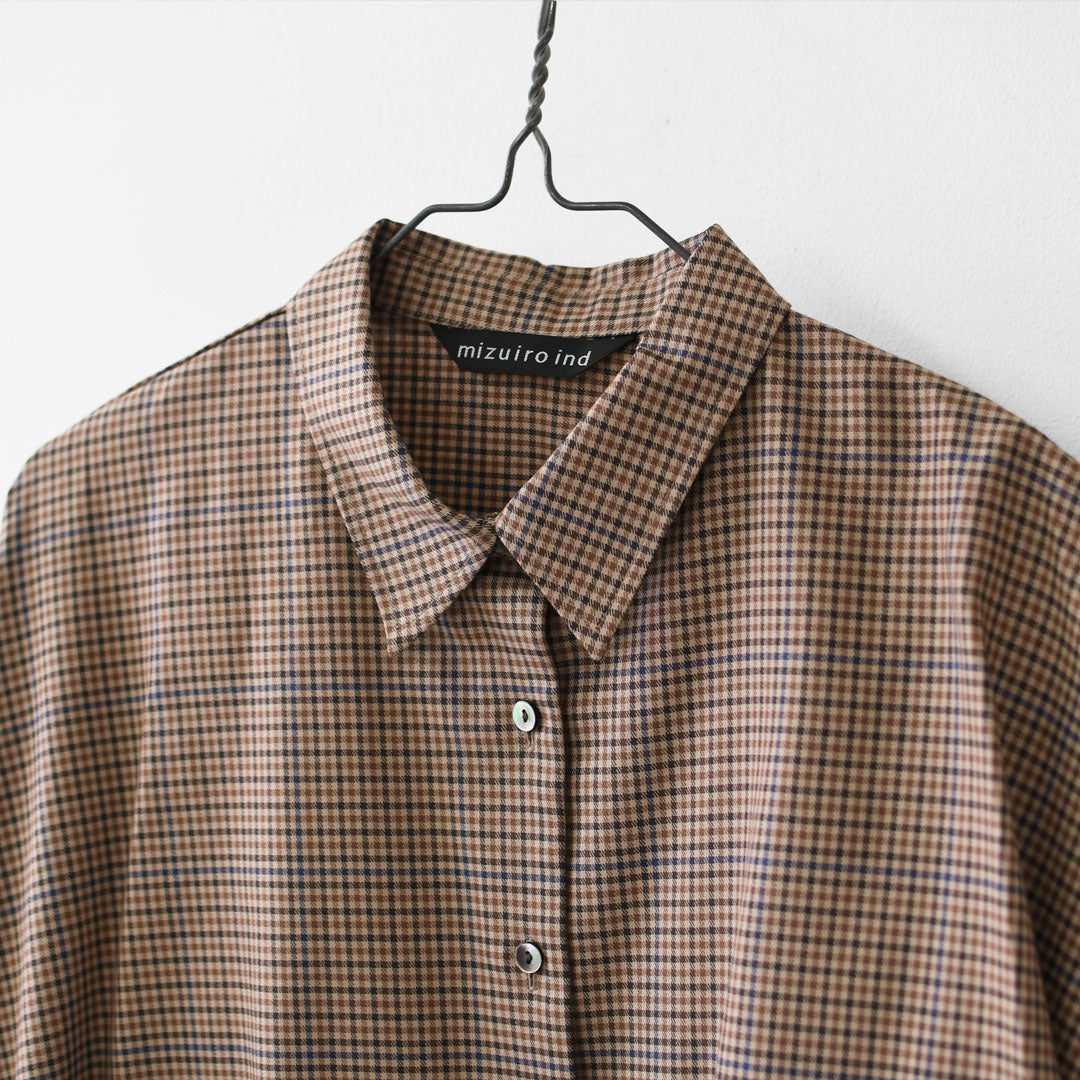 mizuiro ind [ミズイロ インド] check long slv ballon shirt [3-230124] チェックロングスリーブバルーンシャツ・レギュラーカラー・チェック・シンプル・カジュアル・LADY'S [2026AW]