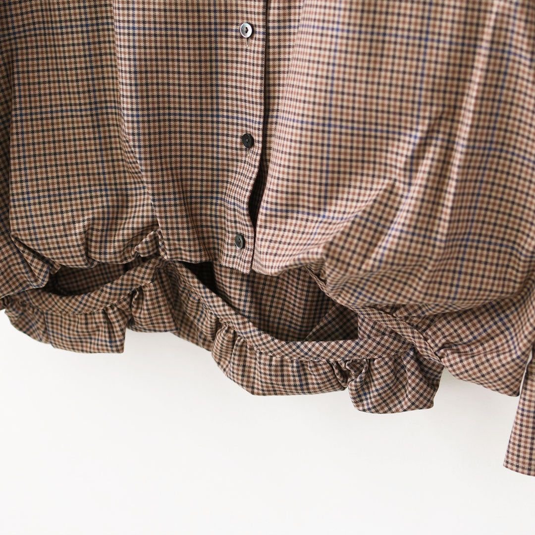 mizuiro ind [ミズイロ インド] check long slv ballon shirt [3-230124] チェックロングスリーブバルーンシャツ・レギュラーカラー・チェック・シンプル・カジュアル・LADY'S [2026AW]