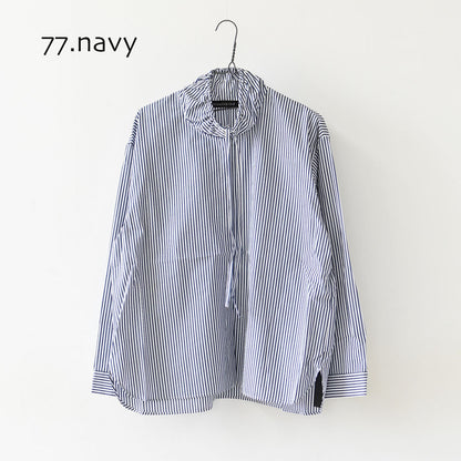 mizuiro ind [ミズイロ インド] stripe gather neck shirt [3-230138] ストライプギャザーネックシャツ・コットンシャツ・カジュアル・きれいめ・長袖・LADY'S [2026AW]