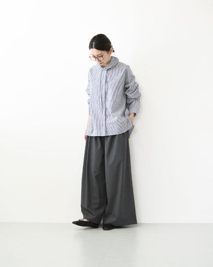 mizuiro ind [ミズイロ インド] stripe gather neck shirt [3-230138] ストライプギャザーネックシャツ・コットンシャツ・カジュアル・きれいめ・長袖・LADY'S [2026AW]