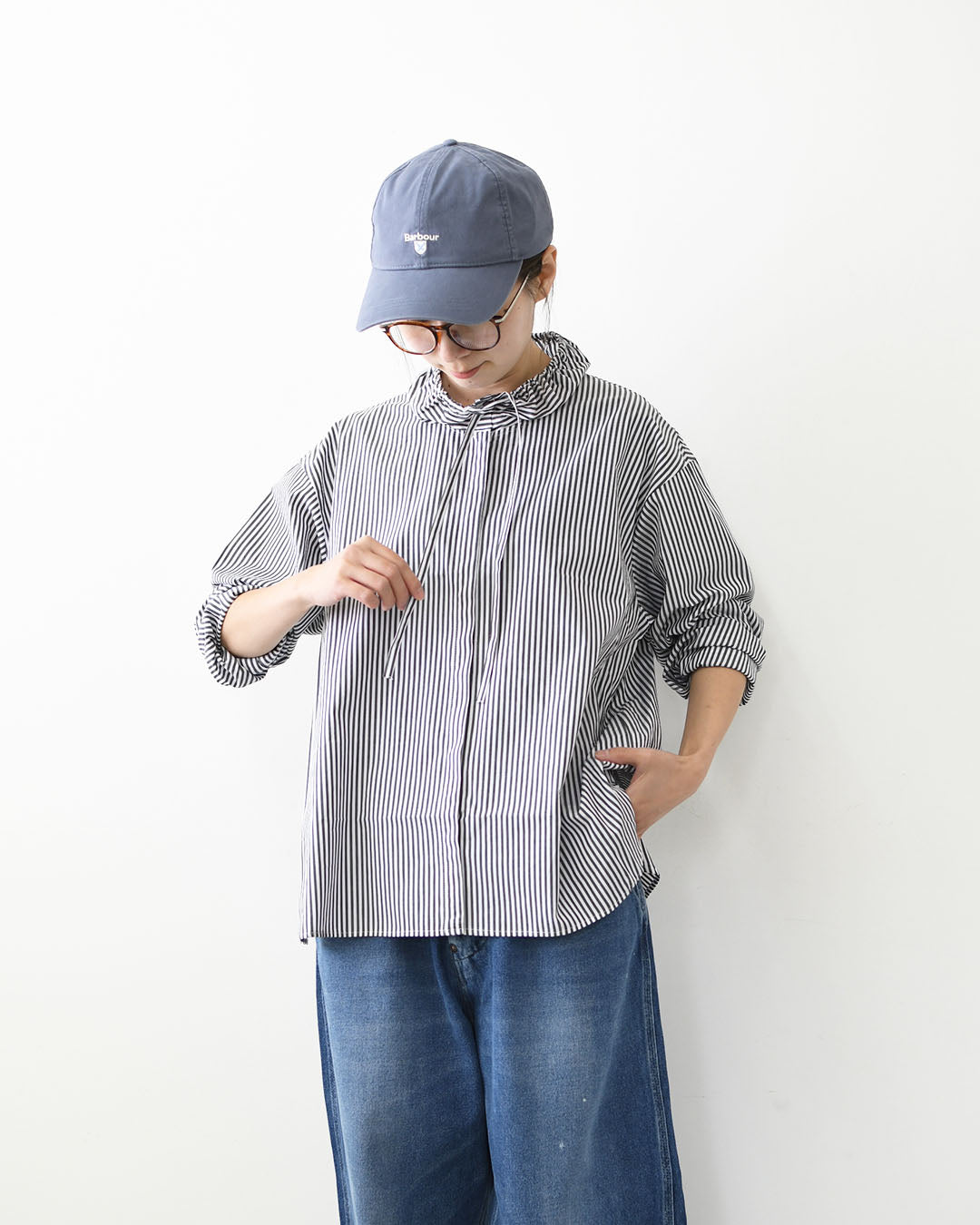 mizuiro ind [ミズイロ インド] stripe gather neck shirt [3-230138] ストライプギャザーネックシャツ・コットンシャツ・カジュアル・きれいめ・長袖・LADY'S [2026AW]