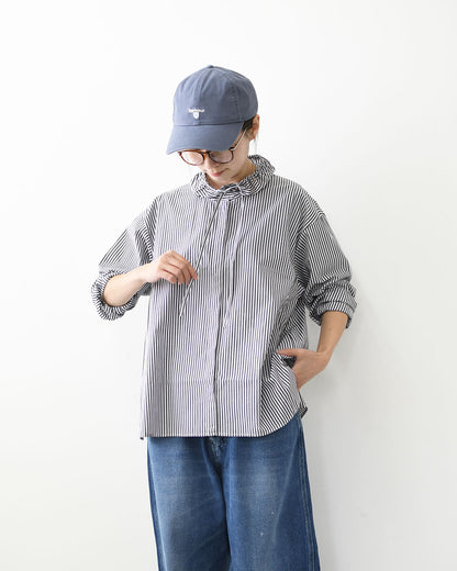 mizuiro ind [ミズイロ インド] stripe gather neck shirt [3-230138] ストライプギャザーネックシャツ・コットンシャツ・カジュアル・きれいめ・長袖・LADY'S [2026AW]