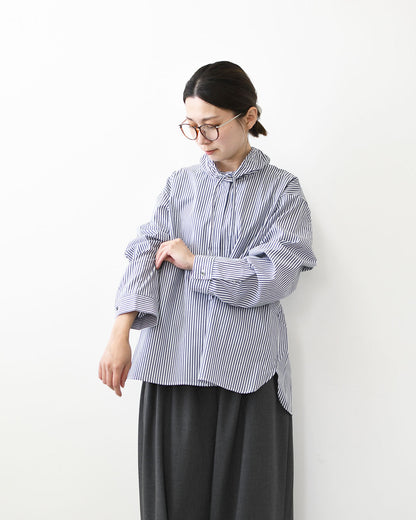 mizuiro ind [ミズイロ インド] stripe gather neck shirt [3-230138] ストライプギャザーネックシャツ・コットンシャツ・カジュアル・きれいめ・長袖・LADY'S [2026AW]