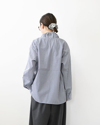 mizuiro ind [ミズイロ インド] stripe gather neck shirt [3-230138] ストライプギャザーネックシャツ・コットンシャツ・カジュアル・きれいめ・長袖・LADY'S [2026AW]