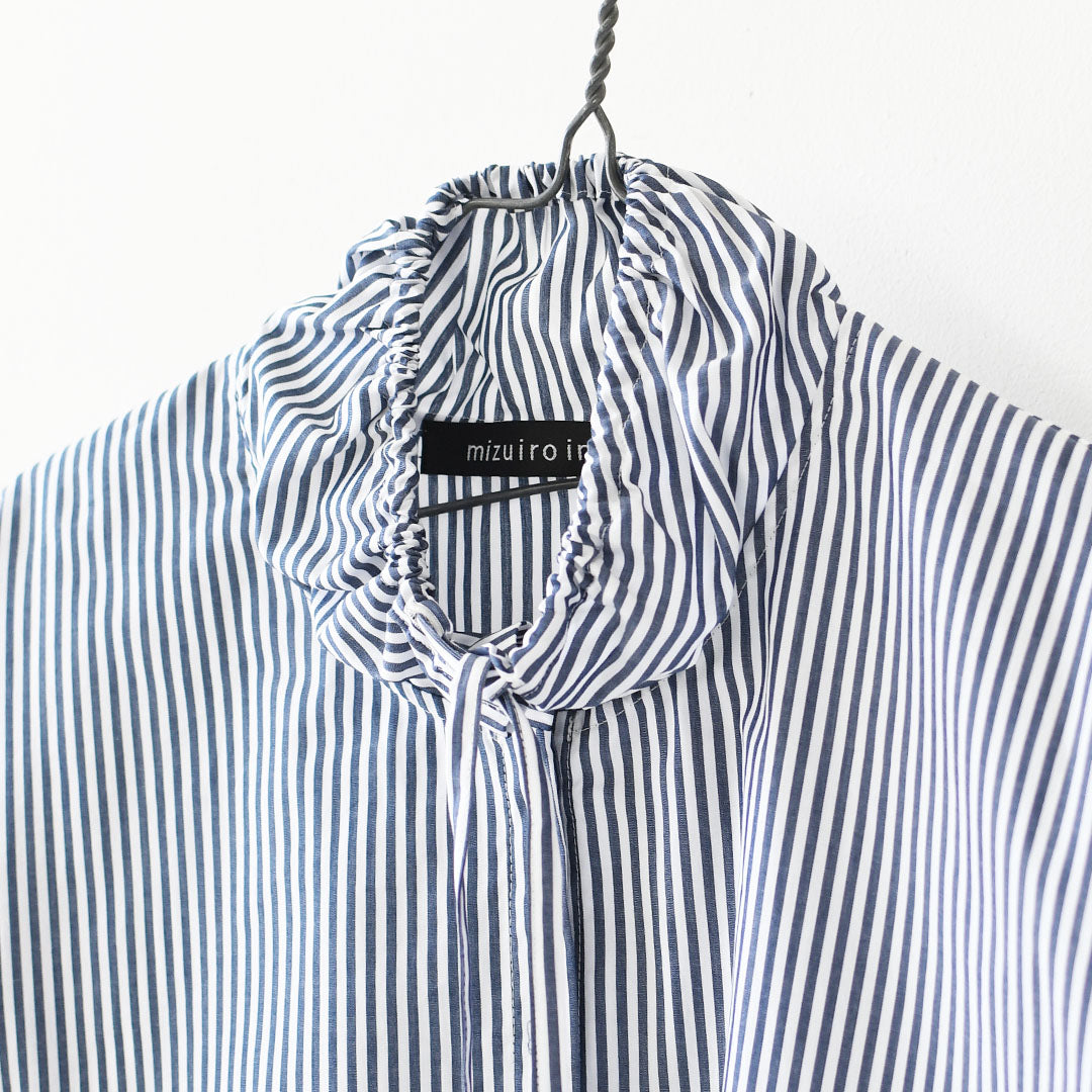mizuiro ind [ミズイロ インド] stripe gather neck shirt [3-230138] ストライプギャザーネックシャツ・コットンシャツ・カジュアル・きれいめ・長袖・LADY'S [2026AW]