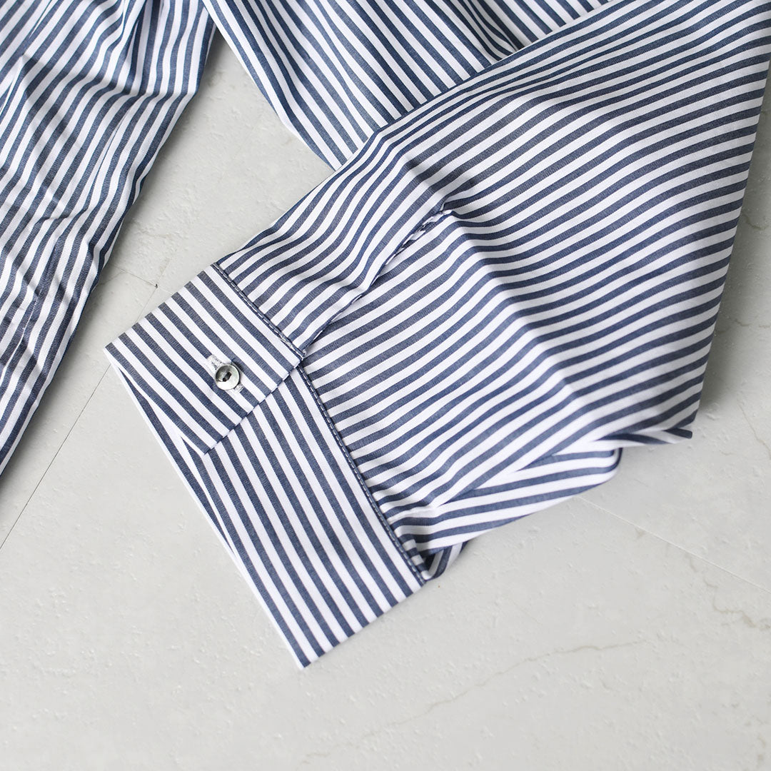 mizuiro ind [ミズイロ インド] stripe gather neck shirt [3-230138] ストライプギャザーネックシャツ・コットンシャツ・カジュアル・きれいめ・長袖・LADY'S [2026AW]