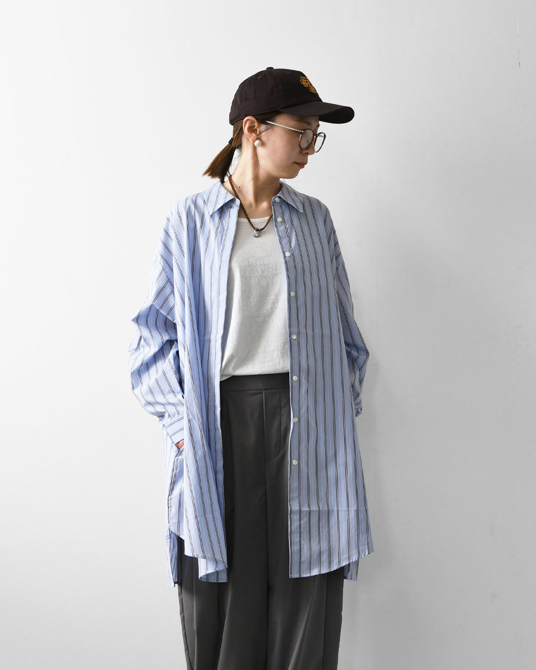 mizuiro ind [ミズイロ インド] stripe box cut shirt [3-230145] ストライプ ボックス カットシャツ・レギュラーカラー・ワイドシルエット・ゆったりシルエット・LADY'S [2026AW]