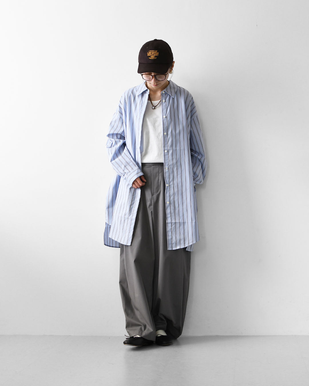 mizuiro ind [ミズイロ インド] stripe box cut shirt [3-230145] ストライプ ボックス カットシャツ・レギュラーカラー・ワイドシルエット・ゆったりシルエット・LADY'S [2026AW]