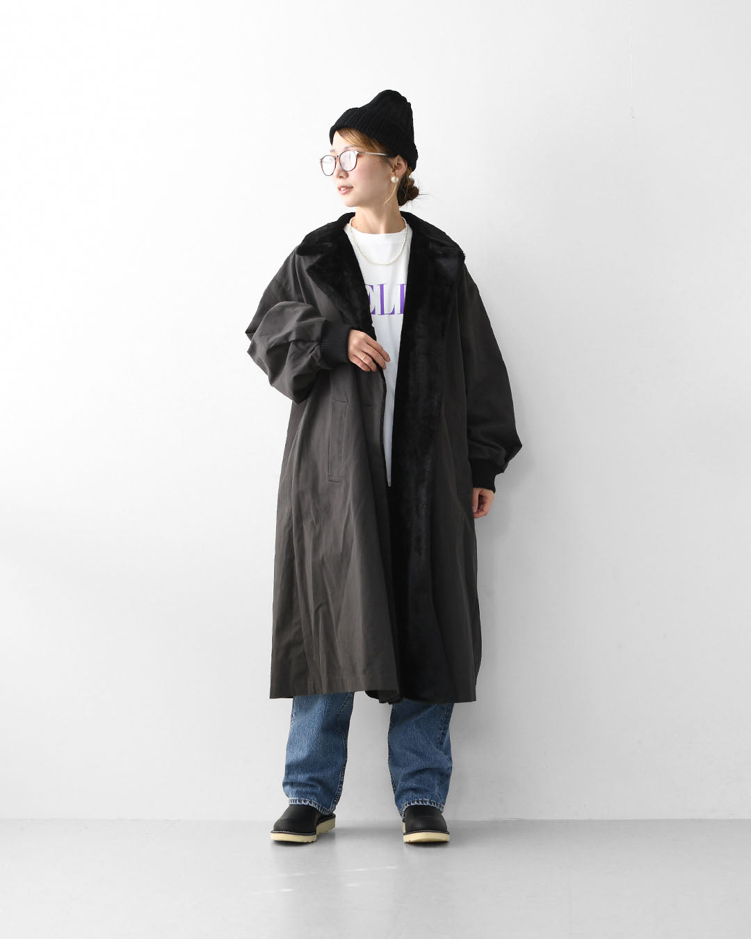 mizuiro ind [ミズイロ インド] back boa coat [3-270052] バックボアコート・コート・アウター・中ボア・あったかコート・LADY'S [2025AW]