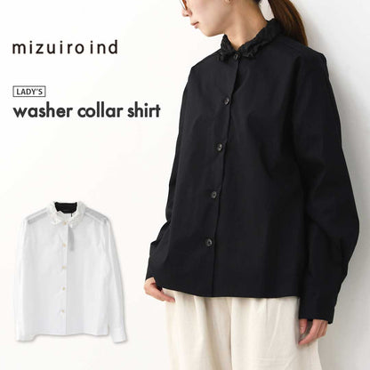 mizuiro ind [ミズイロ インド] washer collar shirt [4-230057] ワッシャーカラーシャツ・コットンシャツ・ワッシャー加工・カジュアル・きれいめ・長袖・LADY'S[2026ss]