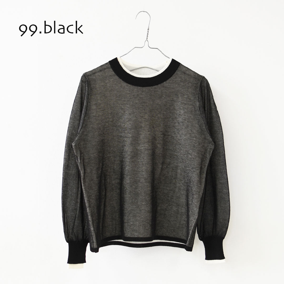 MIDIUMISOLID [ミディウミソリッド] sheer layered crew neck P/O [4-125150] シアーレイヤードクルーネックプルオーバー・インナー・カットソー・シースルー・シアー素材・ゆったりシルエット・シンプル・長袖・透け感・LADY'S [2026SS]