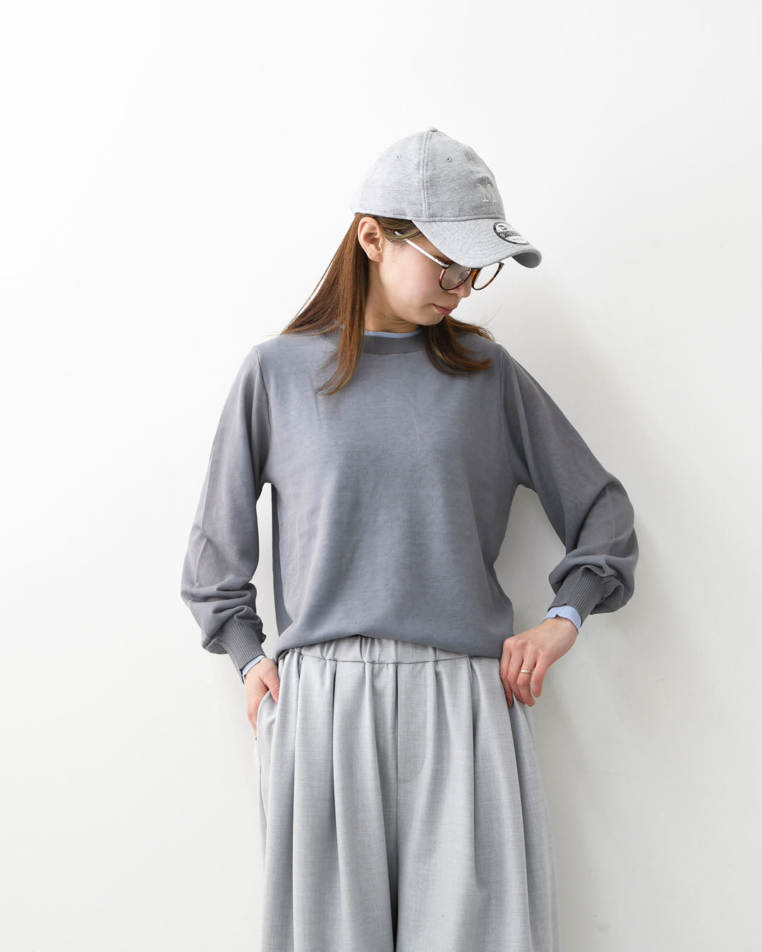 MIDIUMISOLID [ミディウミソリッド] sheer layered crew neck P/O [4-125150] シアーレイヤードクルーネックプルオーバー・インナー・カットソー・シースルー・シアー素材・ゆったりシルエット・シンプル・長袖・透け感・LADY'S [2026SS]