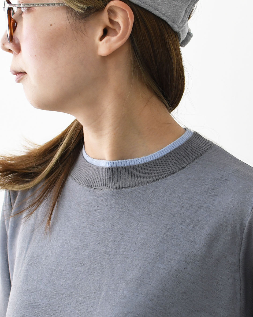 MIDIUMISOLID [ミディウミソリッド] sheer layered crew neck P/O [4-125150] シアーレイヤードクルーネックプルオーバー・インナー・カットソー・シースルー・シアー素材・ゆったりシルエット・シンプル・長袖・透け感・LADY'S [2026SS]