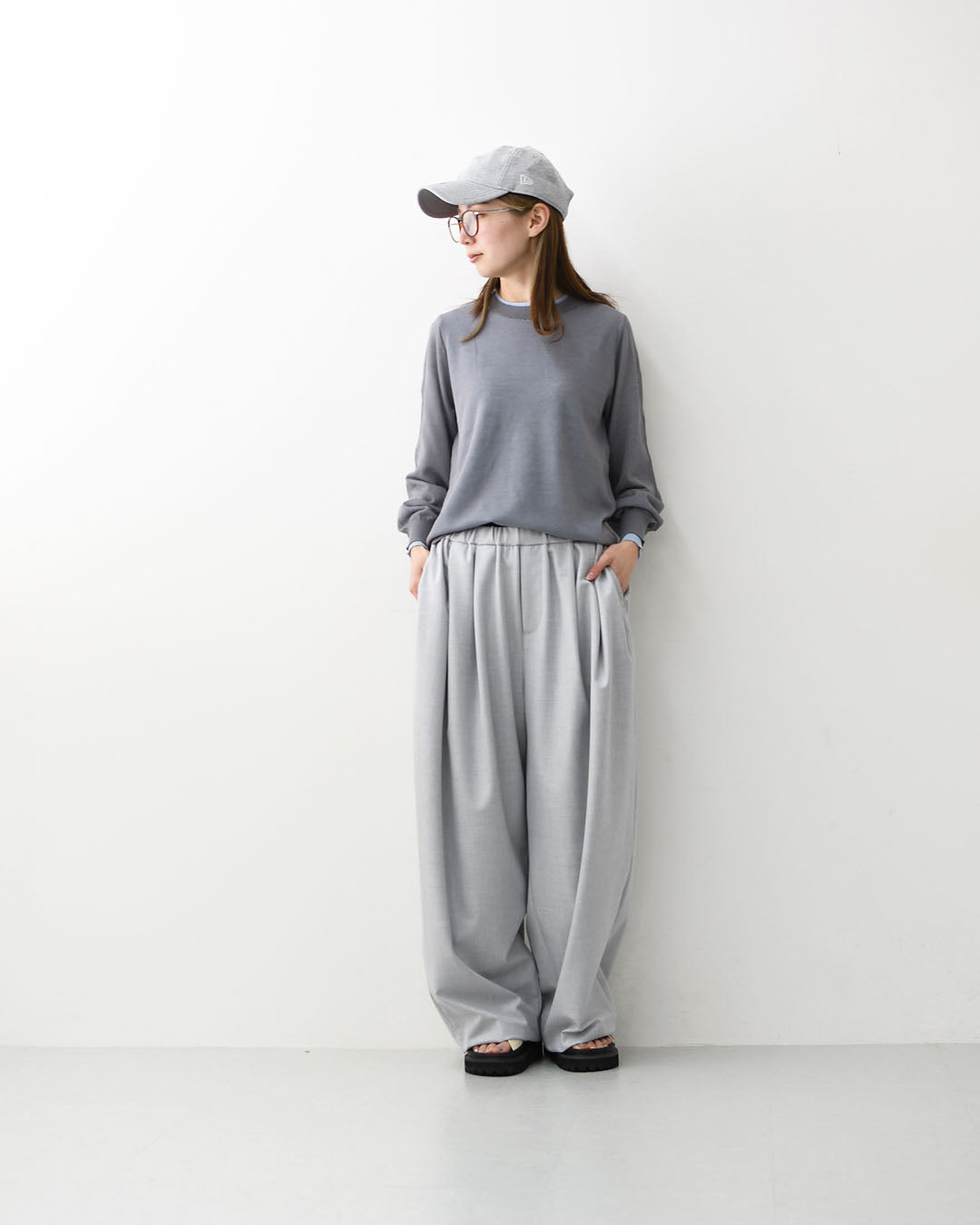 MIDIUMISOLID [ミディウミソリッド] sheer layered crew neck P/O [4-125150] シアーレイヤードクルーネックプルオーバー・インナー・カットソー・シースルー・シアー素材・ゆったりシルエット・シンプル・長袖・透け感・LADY'S [2026SS]