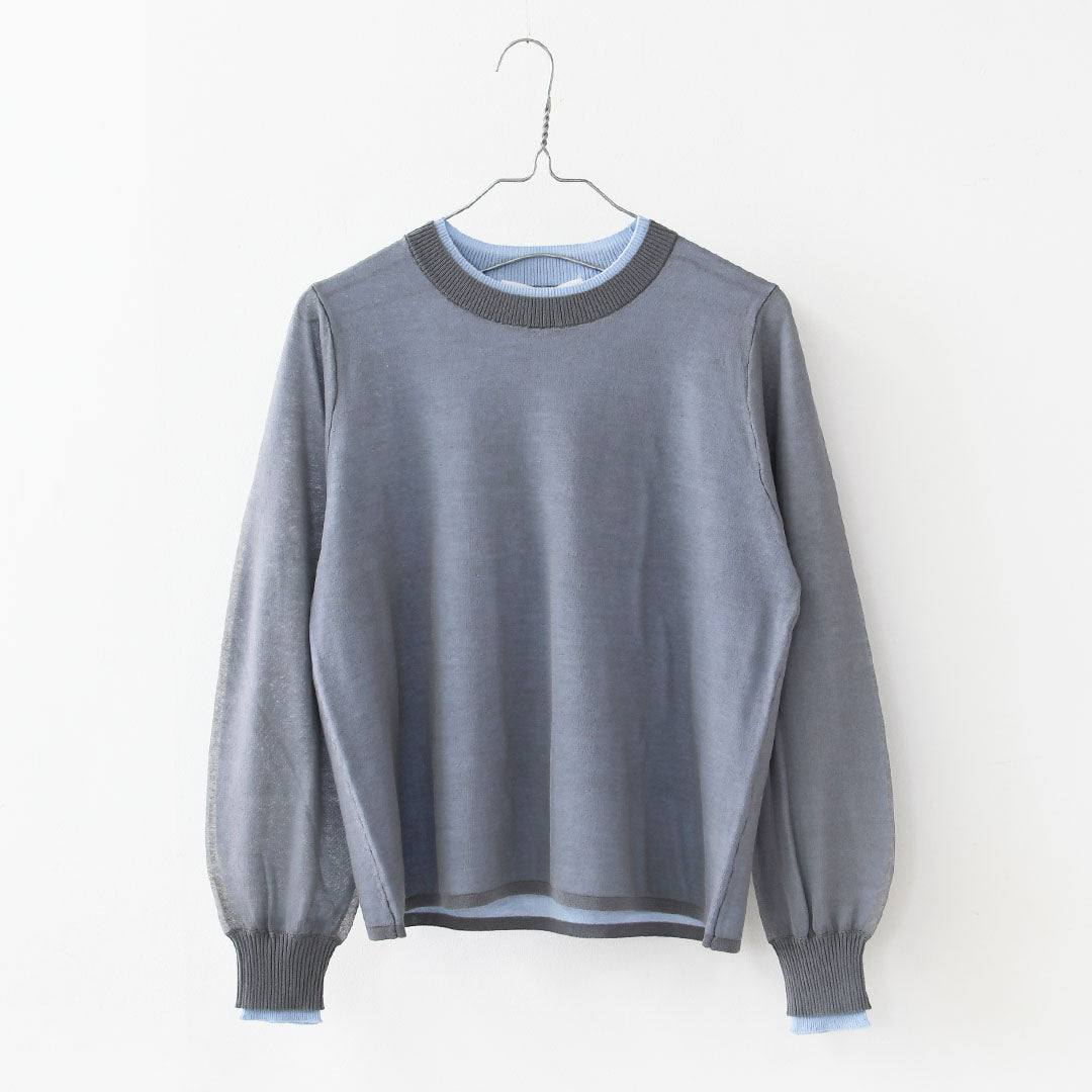 MIDIUMISOLID [ミディウミソリッド] sheer layered crew neck P/O [4-125150] シアーレイヤードクルーネックプルオーバー・インナー・カットソー・シースルー・シアー素材・ゆったりシルエット・シンプル・長袖・透け感・LADY'S [2026SS]