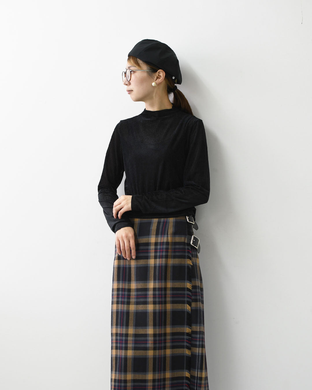 MIDIUMISOLID [ミディウミソリッド] sheer velour rib tops [3-112199] シアーベロアリブトップス・シアートップス・ベロア・ボトルネック・長袖・シアー素材・LADY'S [2025AW]