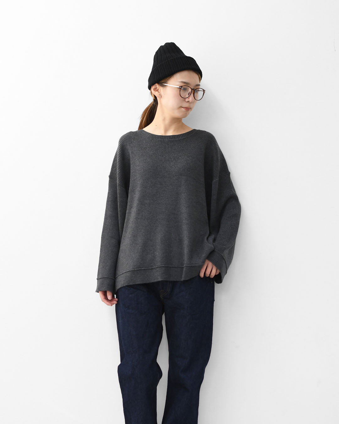 MIDIUMISOLID [ミディウミソリッド] rib pintucked PO [4-125150] リブピンタックプルオーバー・インナー・カットソー・ゆったりシルエット・シンプル・長袖・LADY'S [2025AW]