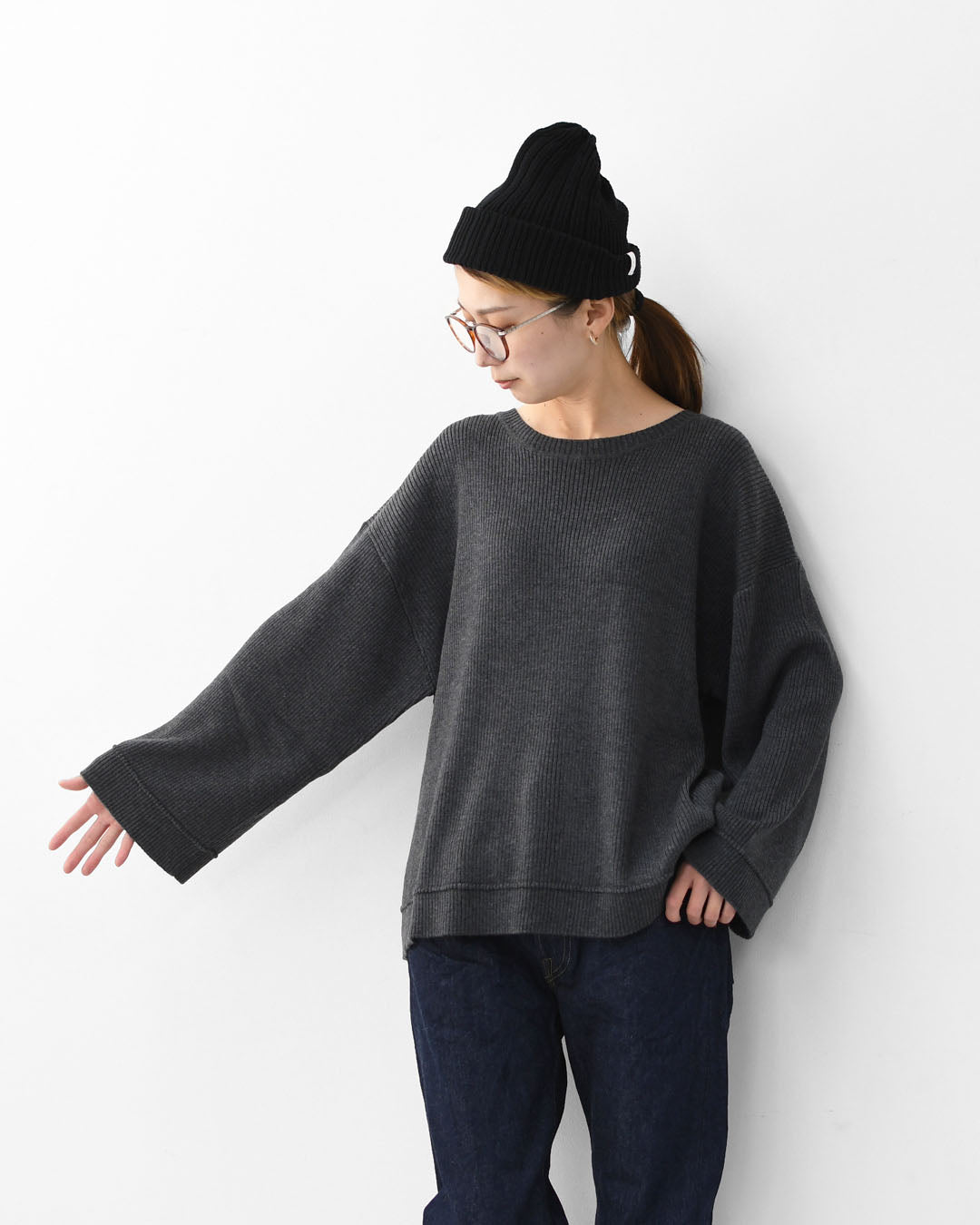 MIDIUMISOLID [ミディウミソリッド] rib pintucked PO [4-125150] リブピンタックプルオーバー・インナー・カットソー・ゆったりシルエット・シンプル・長袖・LADY'S [2025AW]